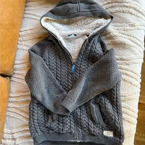 EGG BABY KIDS Gray Hooded Cable Knit Faux Sherpa Sweatshirt Unisex size 12